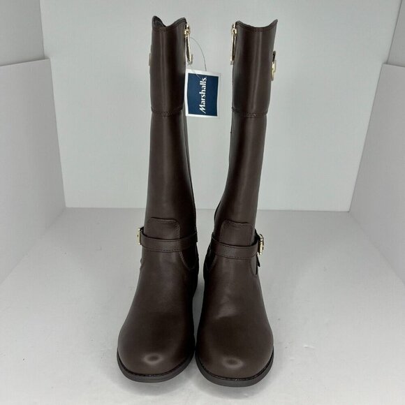 Michael Kors Girls Brown Flat Fully Zip Gold MK Logo Tone Size 3 Riding Boots - Picture 3 of 12